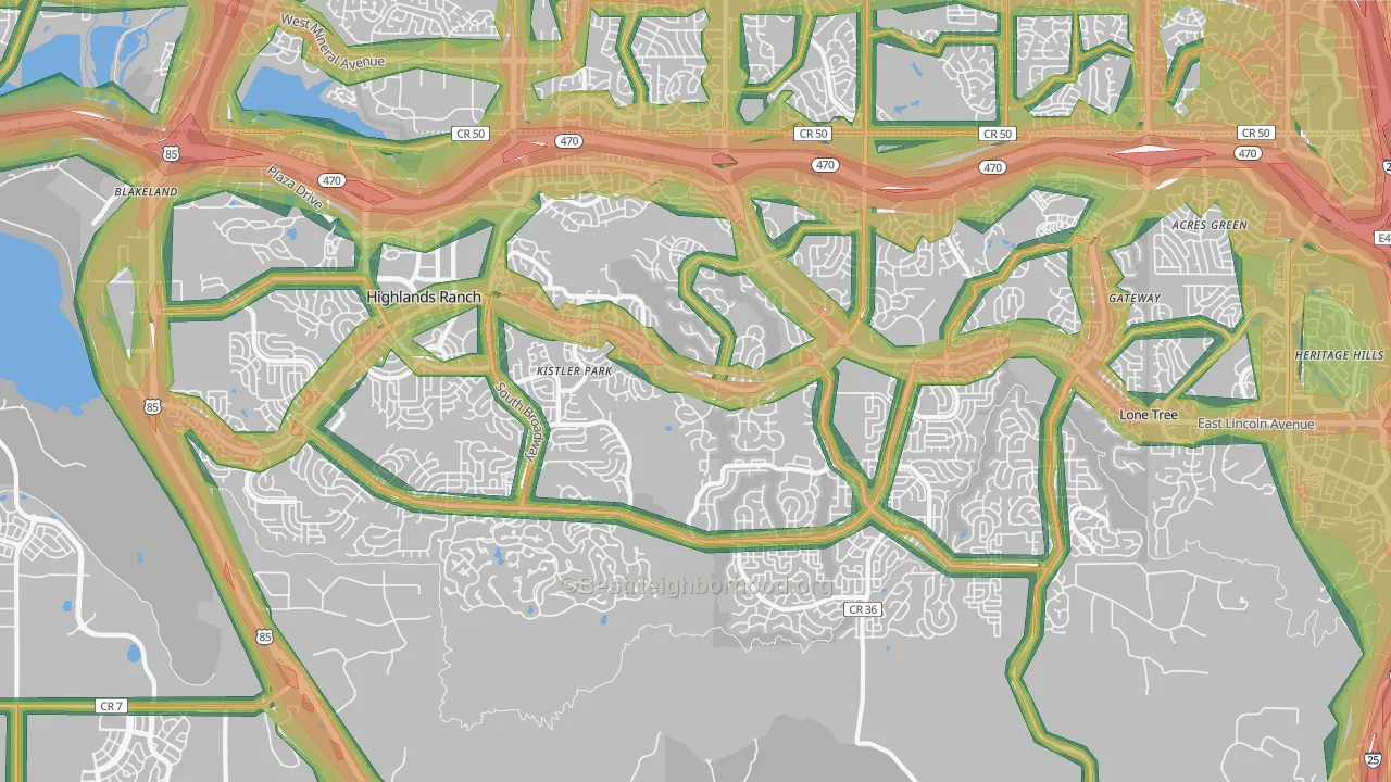 Highlands Ranch, CO Map of Noise Levels in Highlands Ranch