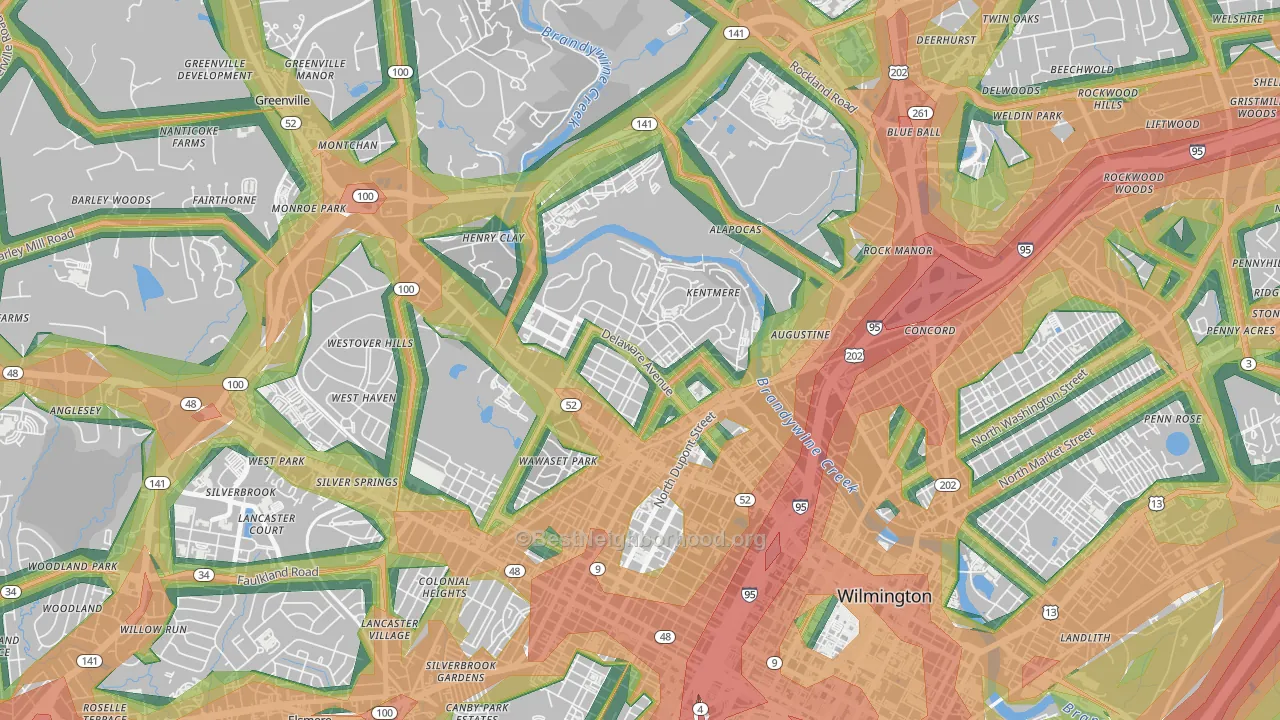 Highlands, Wilmington, DE Map of Noise Levels in Highlands