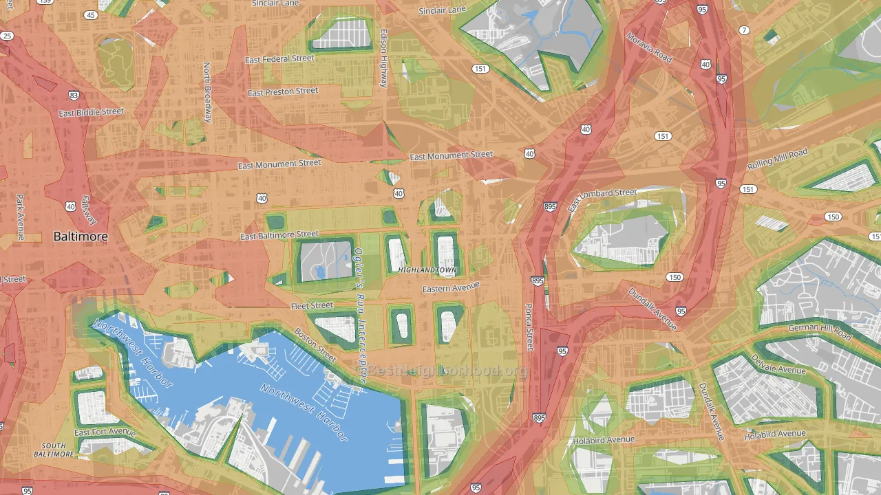 Highlandtown, Baltimore, MD Map of Noise Levels in Highlandtown
