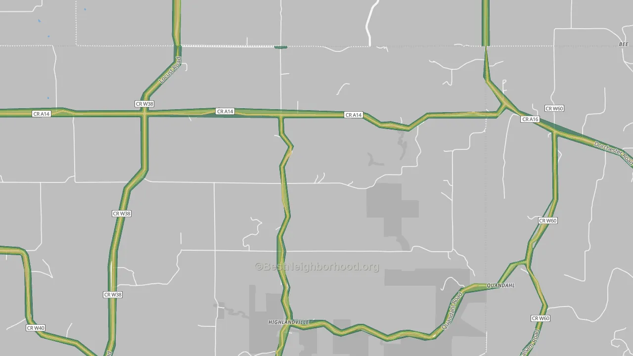 Highlandville, IA Map of Noise Levels in Highlandville