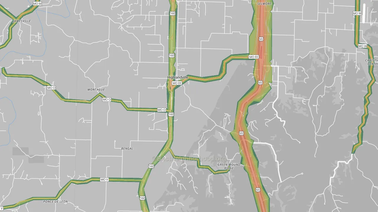 Highlandville, MO Map of Noise Levels in Highlandville