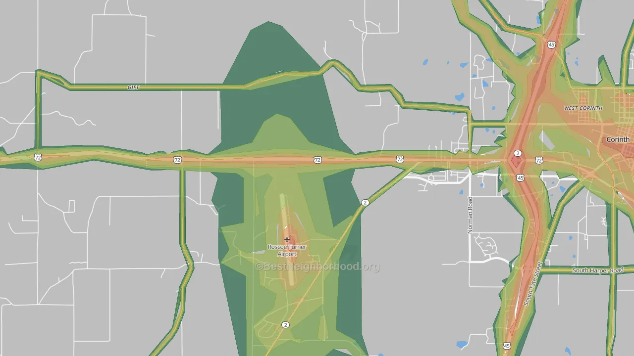 Hightown, MS Map of Noise Levels in Hightown