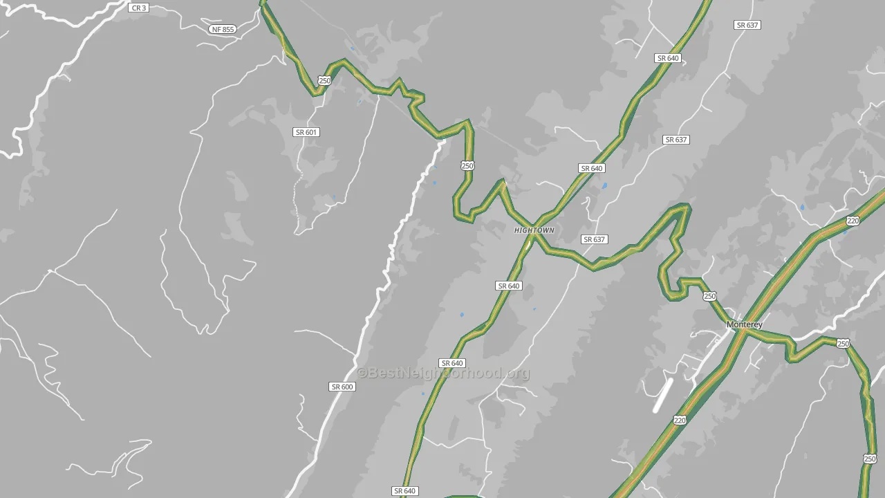 Hightown, VA Map of Noise Levels in Hightown