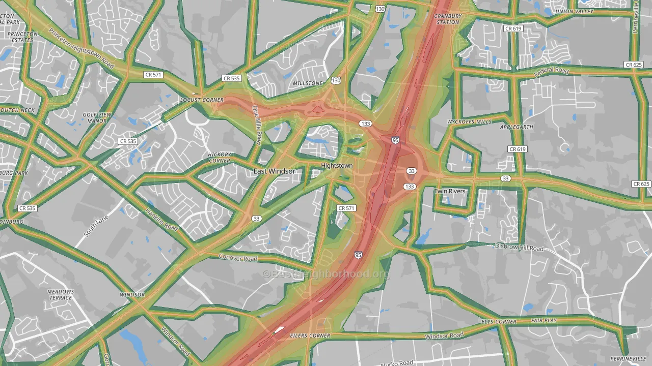 Hightstown, NJ Map of Noise Levels in Hightstown