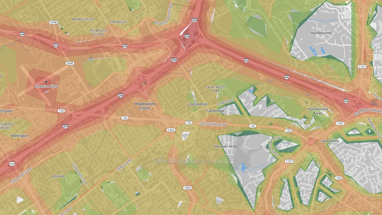 Hikes Point, Louisville, KY Map of Noise Levels in Hikes Point