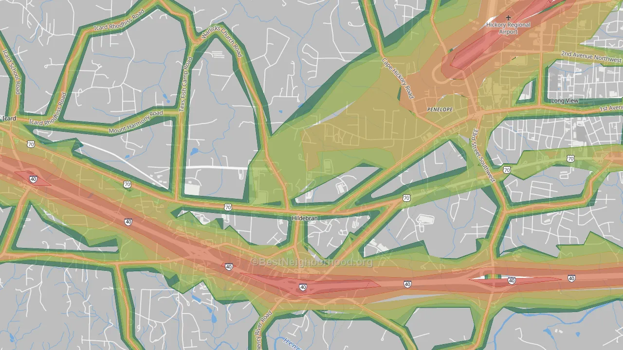 Hildebran, NC Map of Noise Levels in Hildebran