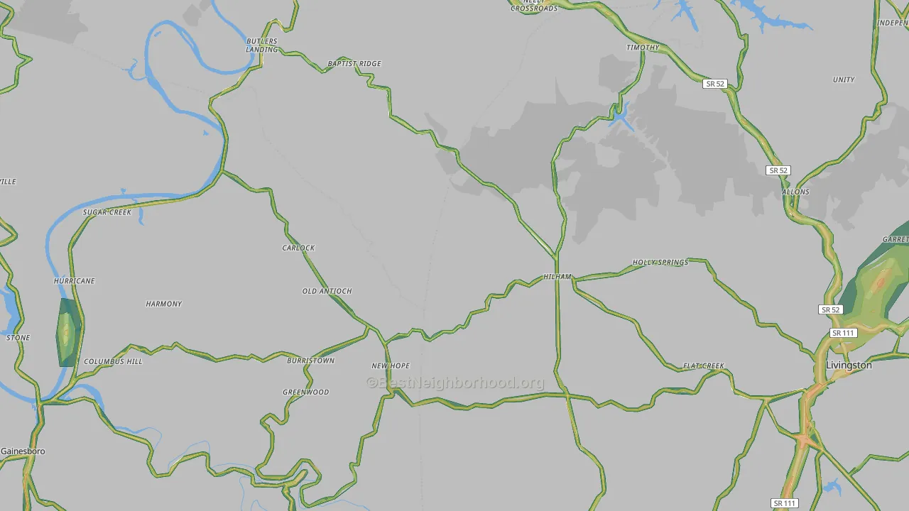 Hilham, TN Map of Noise Levels in Hilham