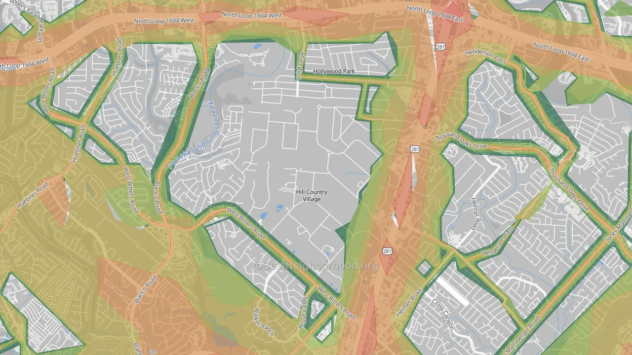 Hill Country Village, TX Map of Noise Levels in Hill Country Village