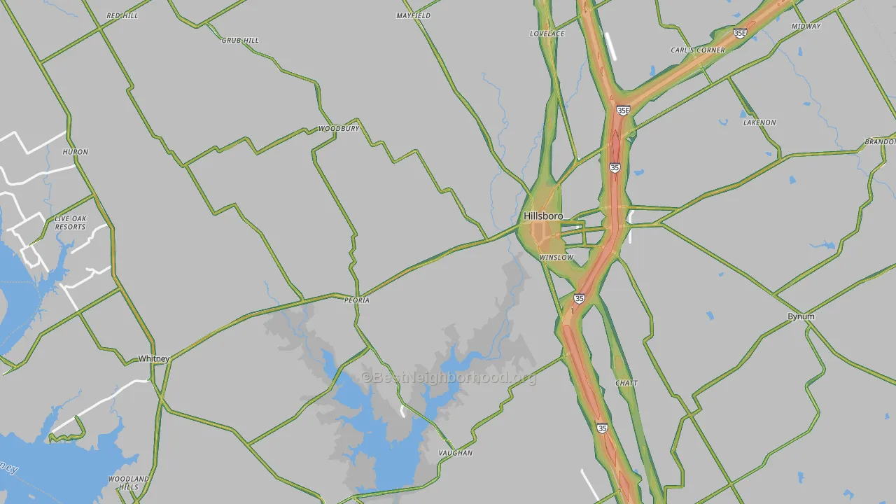 Hill County, TX Map of Noise Levels in Hill County