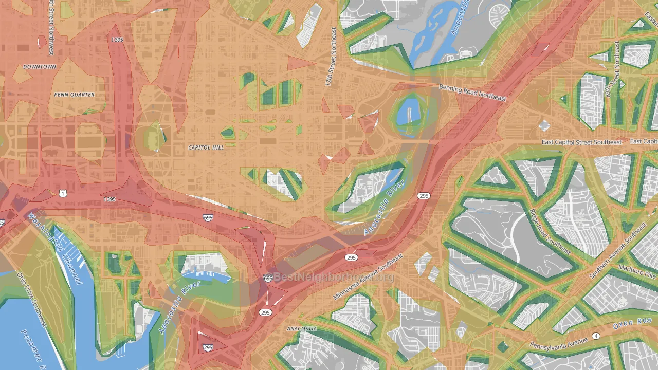 Hill East, Washington, DC Map of Noise Levels in Hill East