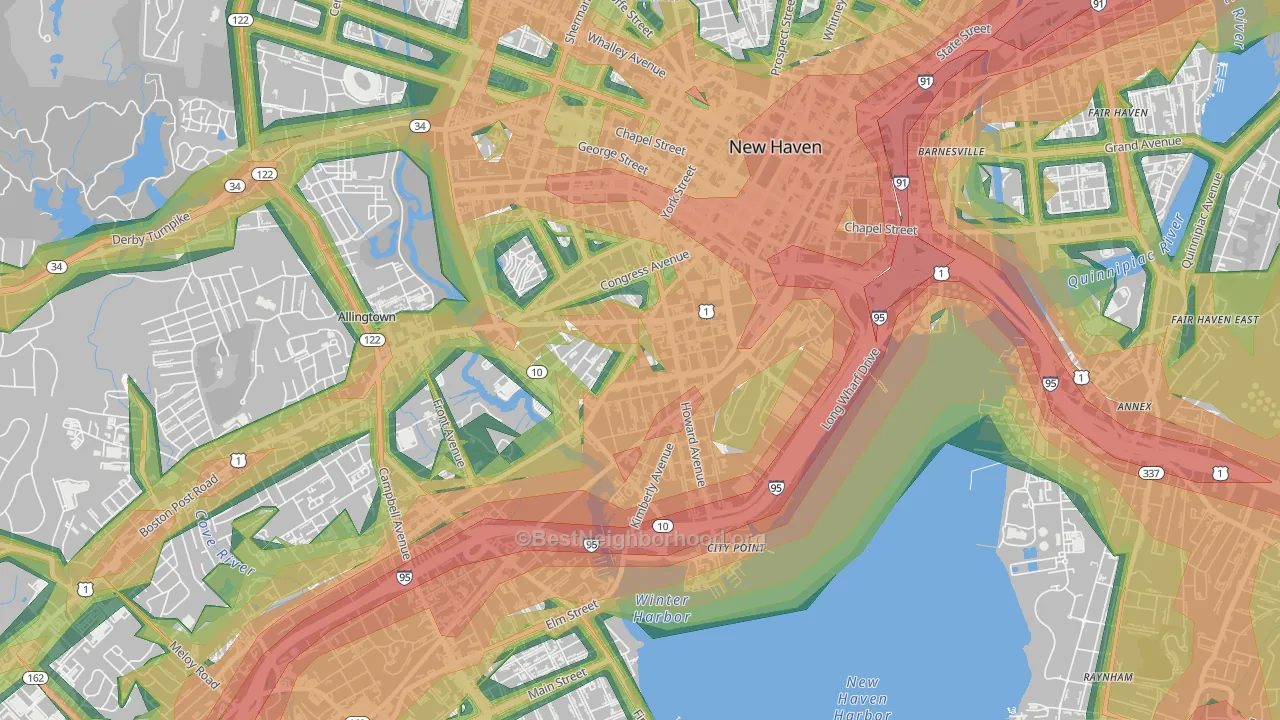 Hill, New Haven, CT Map of Noise Levels in Hill