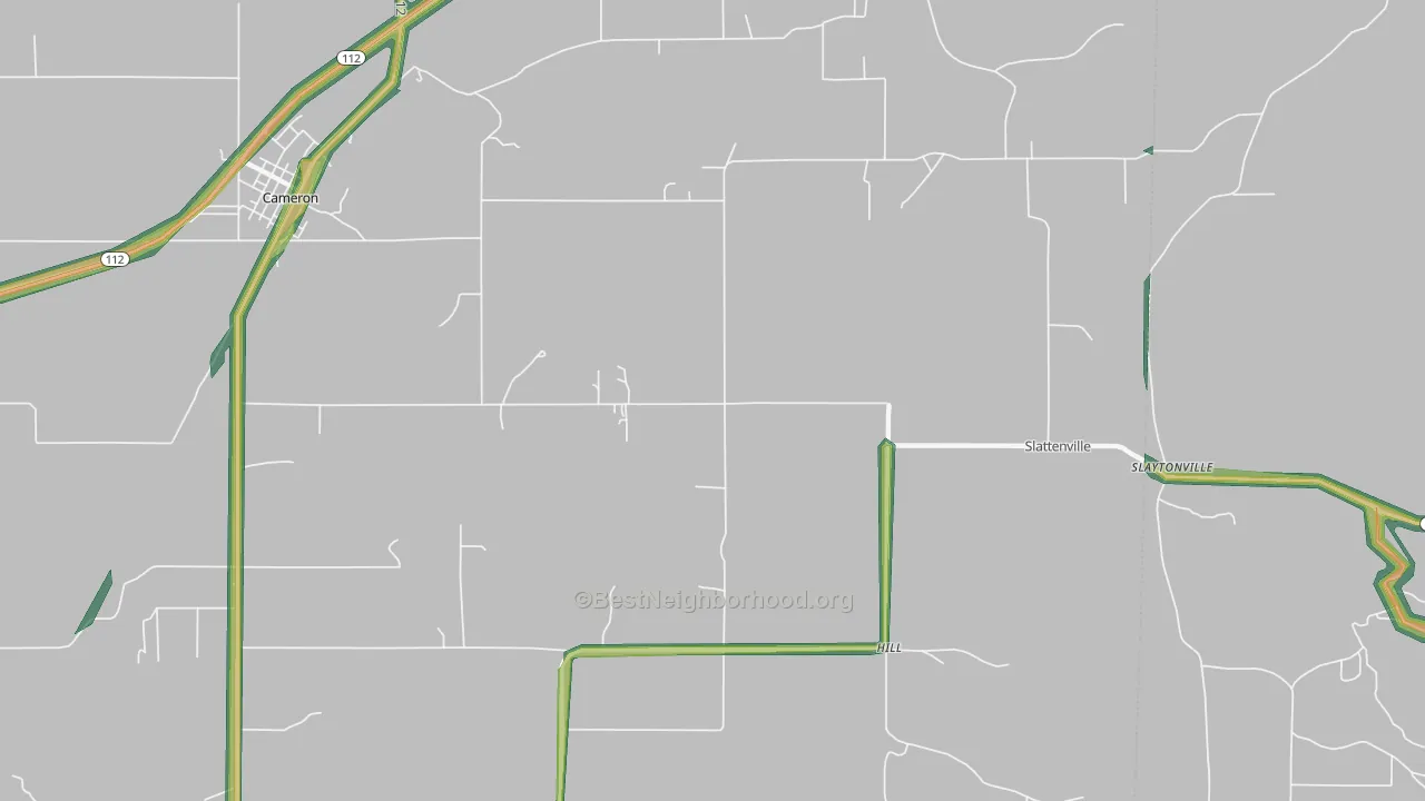 Hill, OK Map of Noise Levels in Hill
