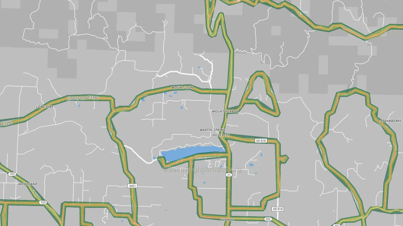 Hillcrest, AR Map of Noise Levels in Hillcrest