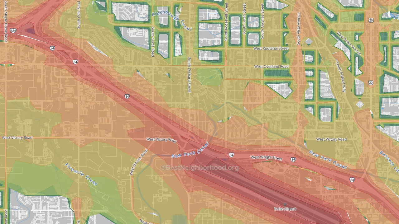Hillcrest, Boise, ID Map of Noise Levels in Hillcrest