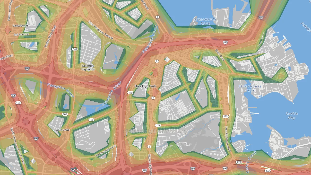 Hillcrest, Brooklyn Park, MD Map of Noise Levels in Hillcrest