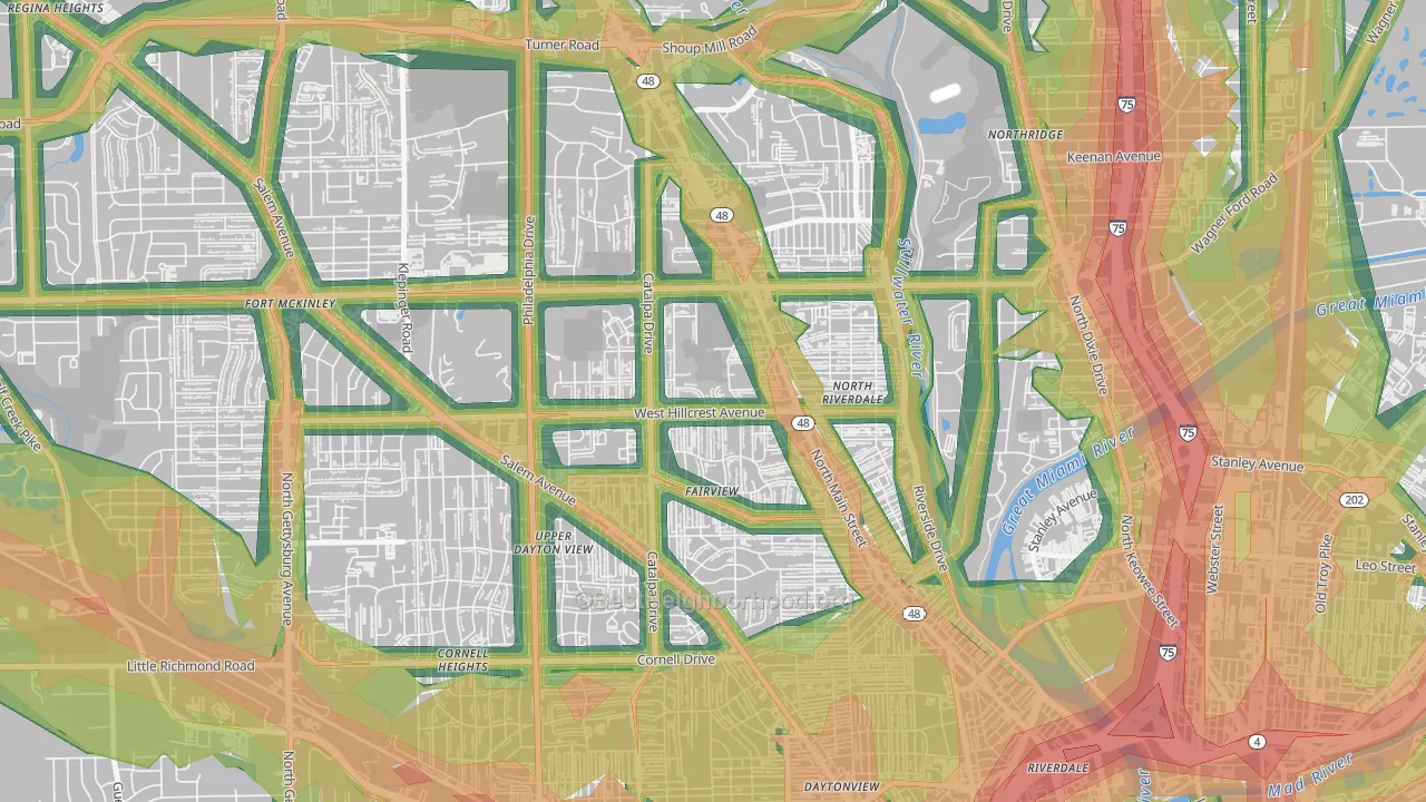 Hillcrest, Dayton, OH Map of Noise Levels in Hillcrest