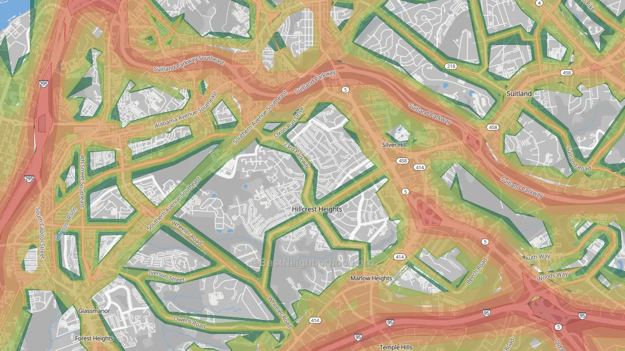 Hillcrest Heights, MD Map of Noise Levels in Hillcrest Heights