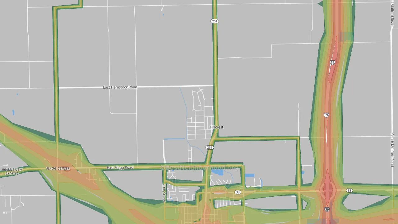 Hillcrest, IL Map of Noise Levels in Hillcrest