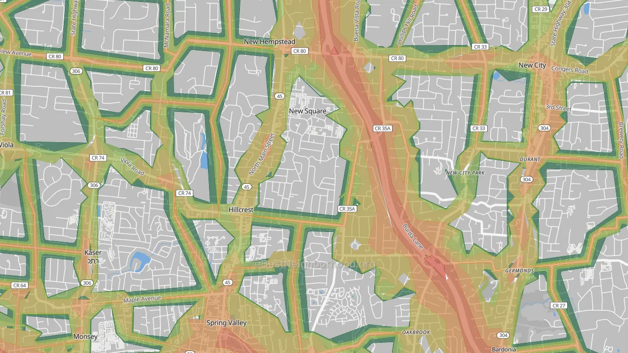 Hillcrest, Spring Valley, NY Map of Noise Levels in Hillcrest