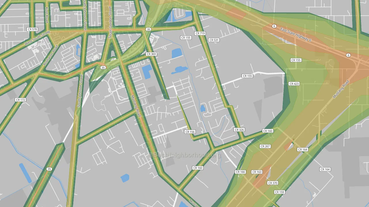 Hillcrest, TX Map of Noise Levels in Hillcrest