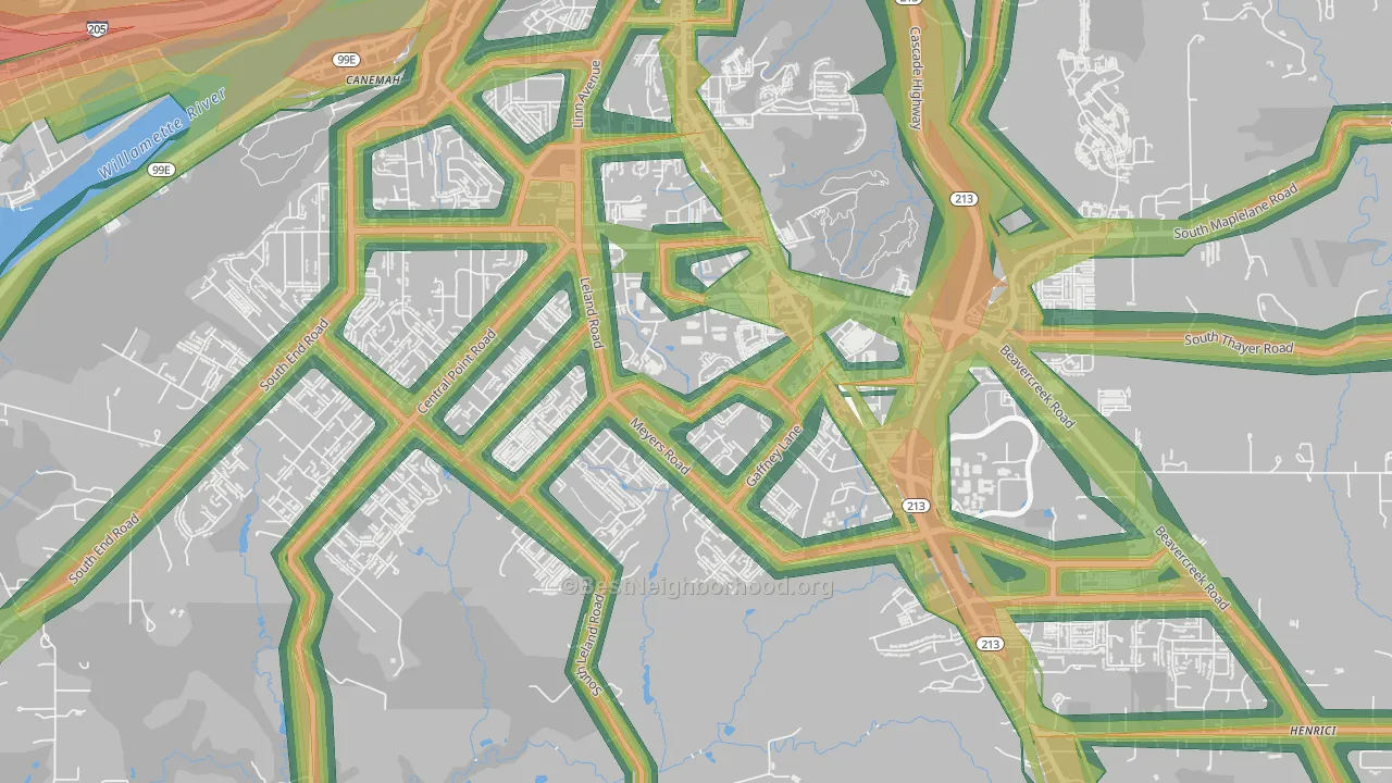 Hillendale, Oregon City, OR Map of Noise Levels in Hillendale
