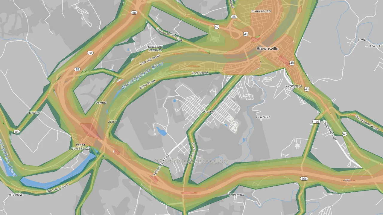Hiller, PA Map of Noise Levels in Hiller
