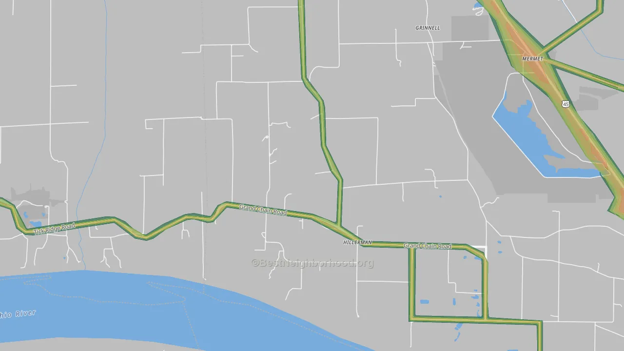 Hillerman, IL Map of Noise Levels in Hillerman