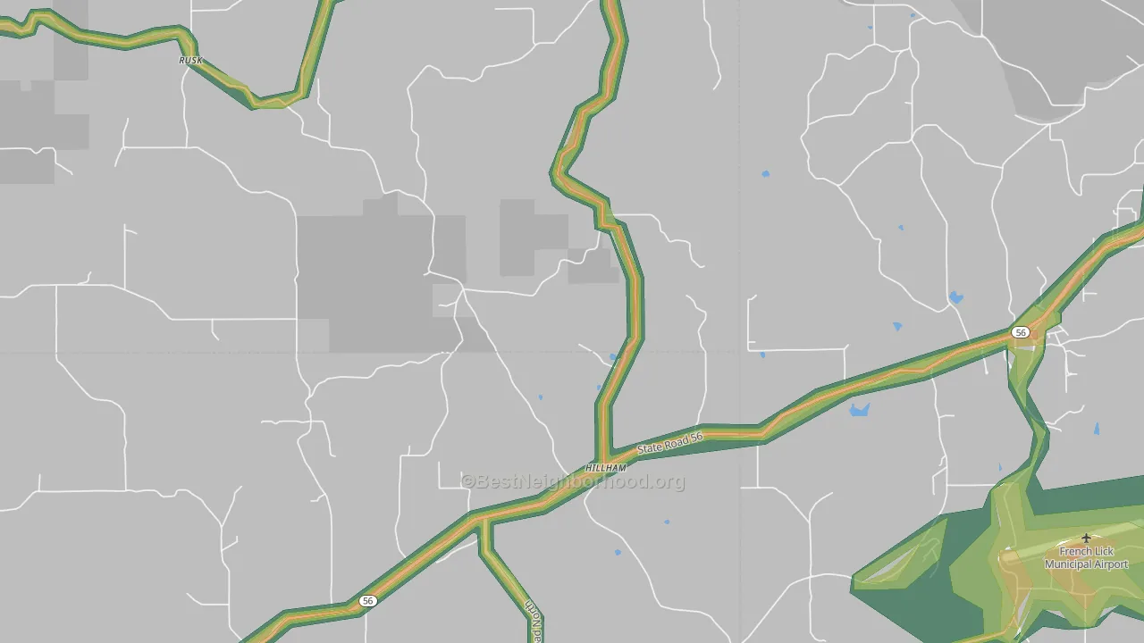 Hillham, IN Map of Noise Levels in Hillham