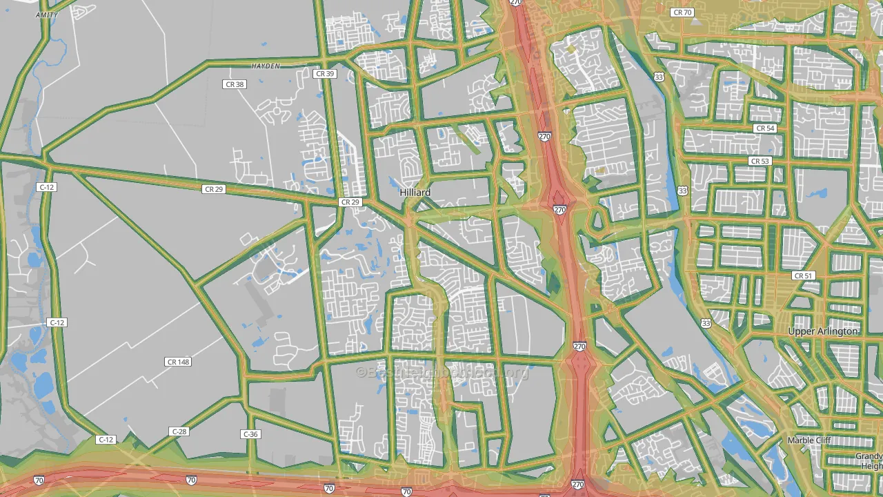 Hilliard, OH Map of Noise Levels in Hilliard