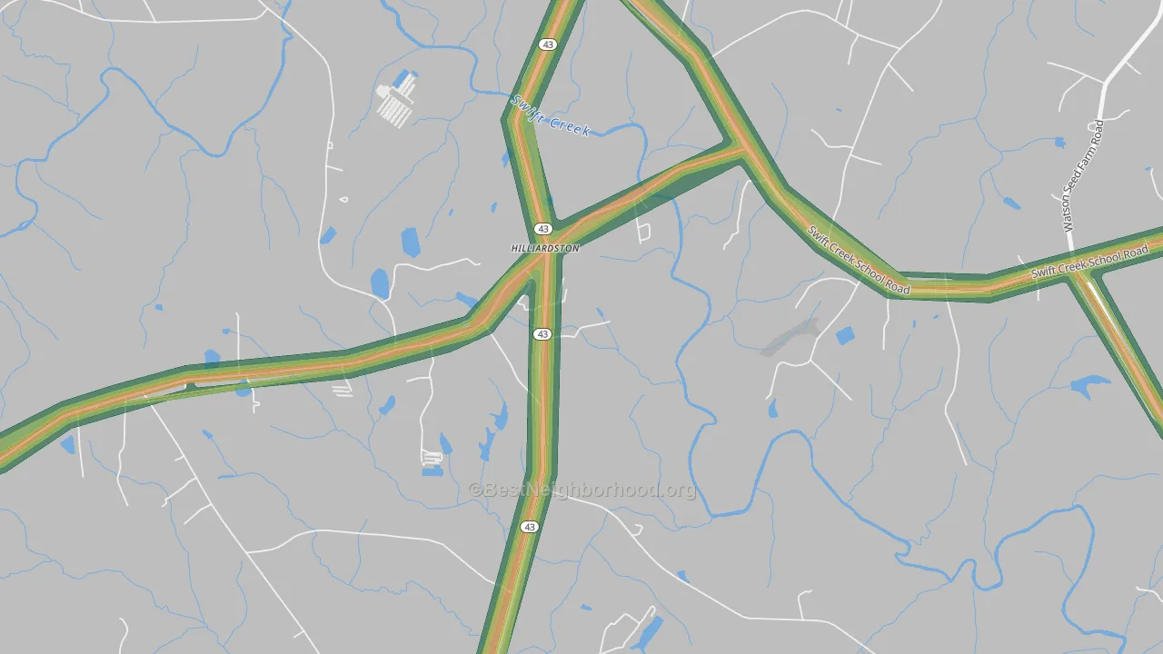 Hilliardston, NC Map of Noise Levels in Hilliardston