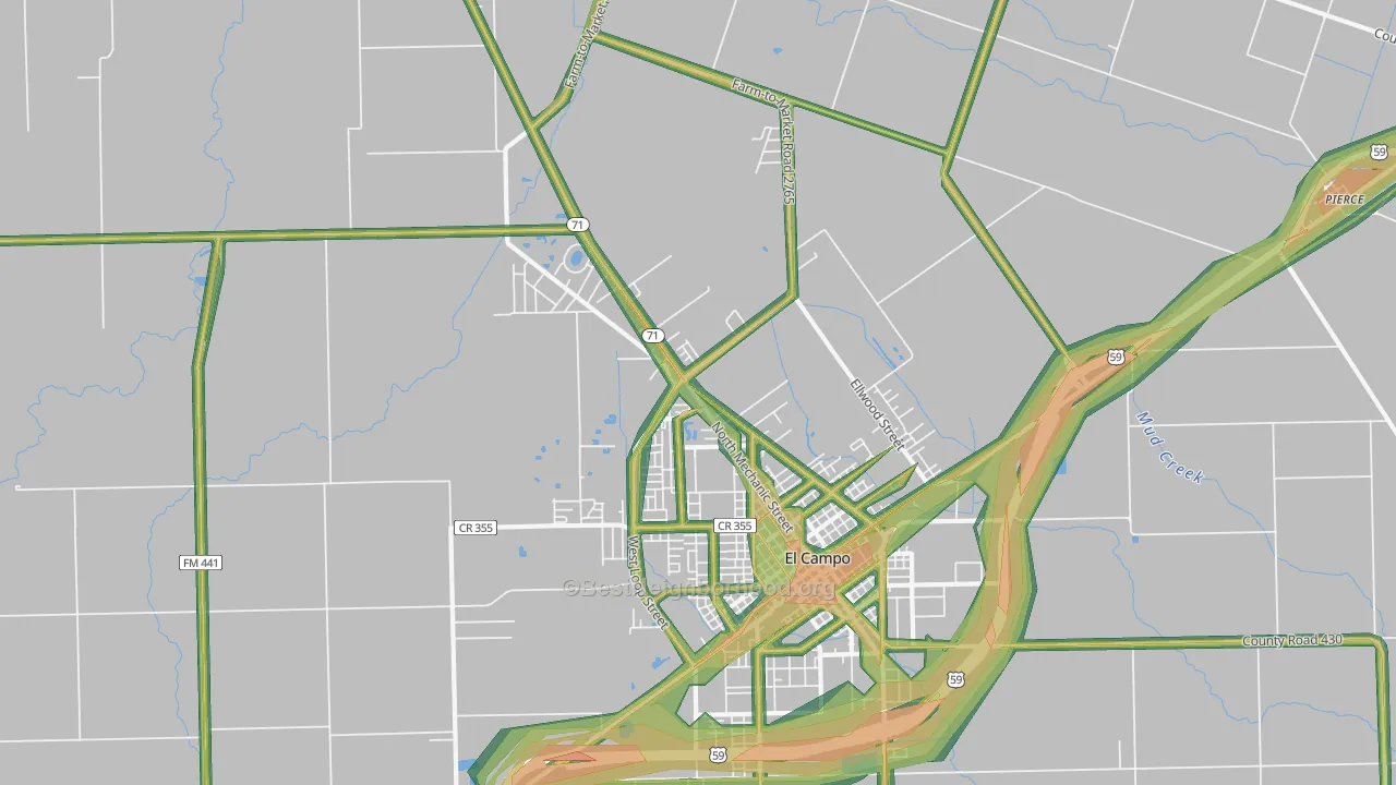 Hillje, TX Map of Noise Levels in Hillje