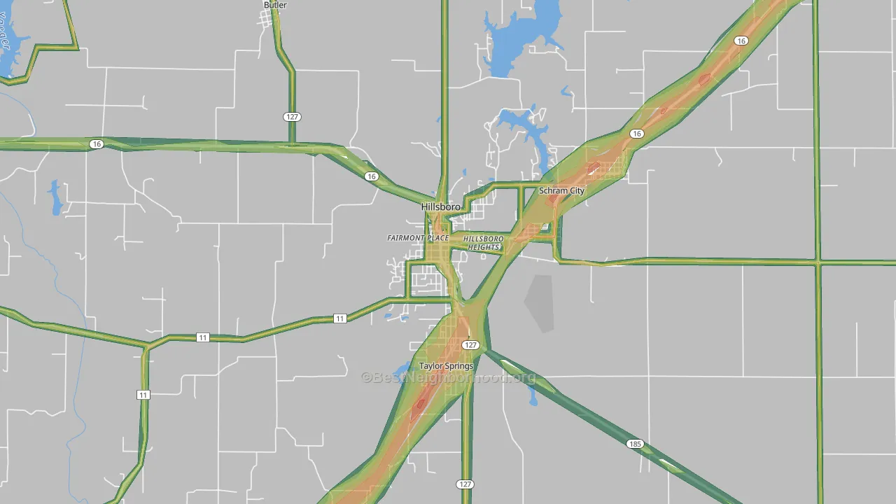 Hillsboro, IL Map of Noise Levels in Hillsboro