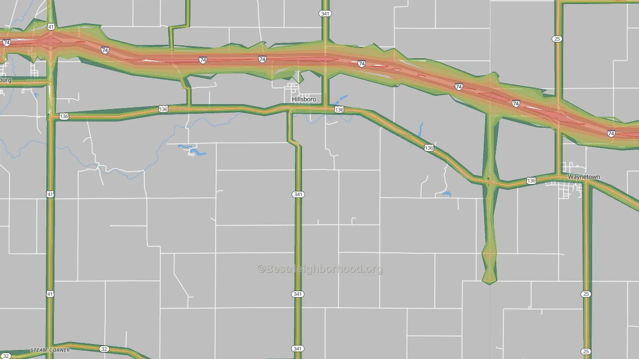 Hillsboro, IN Map of Noise Levels in Hillsboro