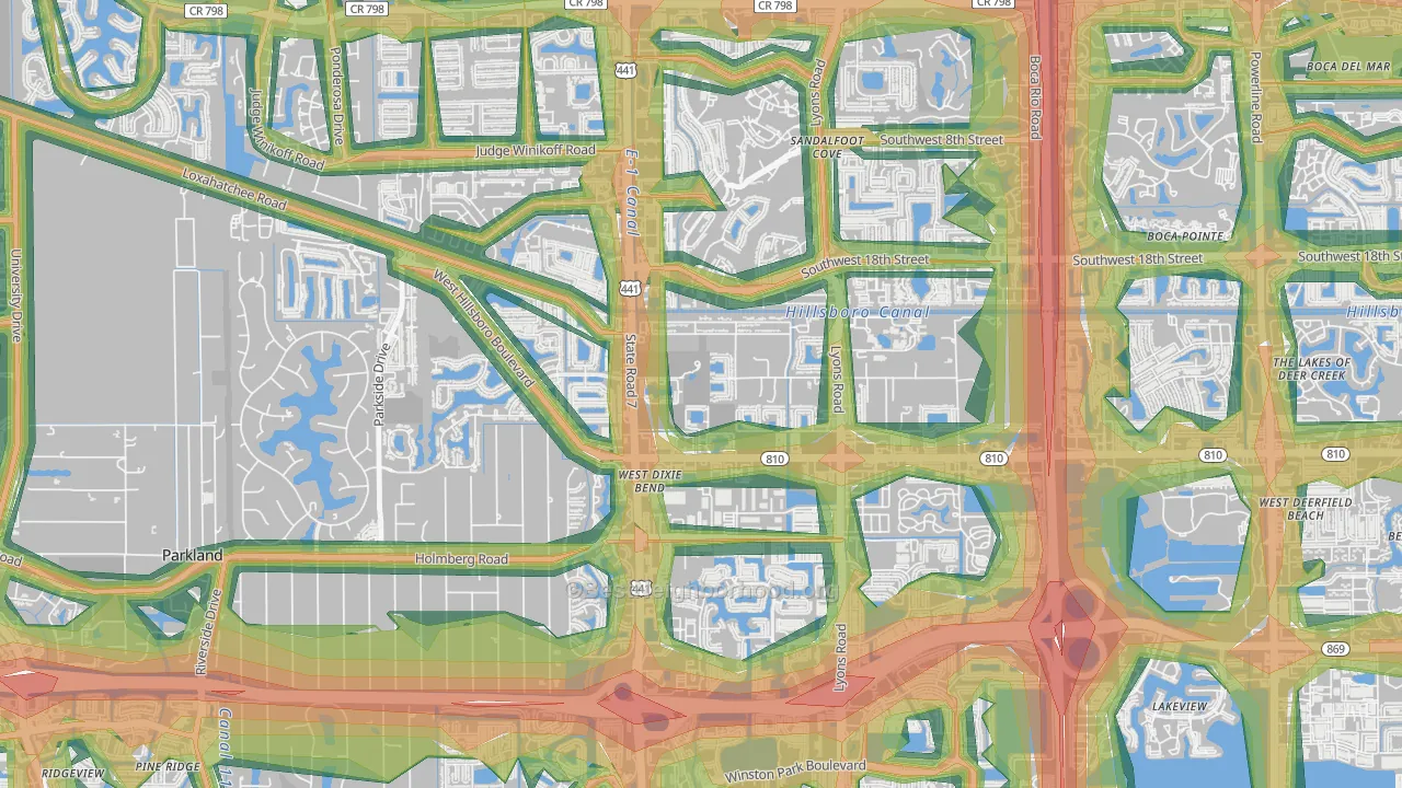 Hillsboro Pines, FL Map of Noise Levels in Hillsboro Pines