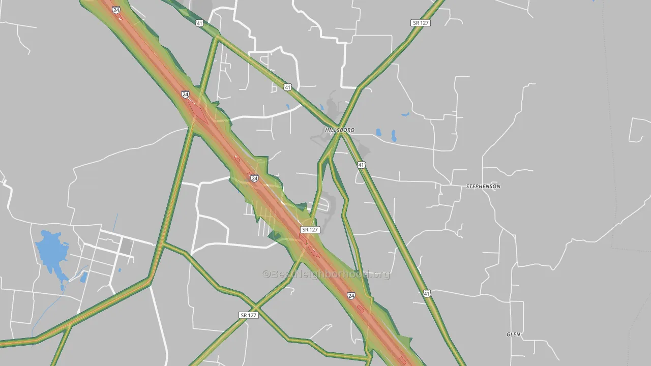 Hillsboro, TN Map of Noise Levels in Hillsboro