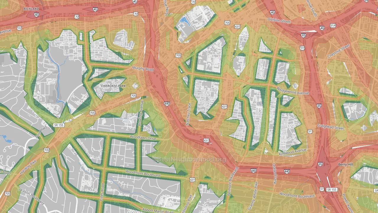 Hillsboro West End, Nashville, TN Map of Noise Levels in Hillsboro West End