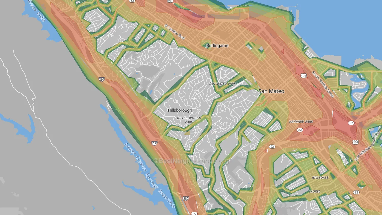 Hillsborough, CA Map of Noise Levels in Hillsborough