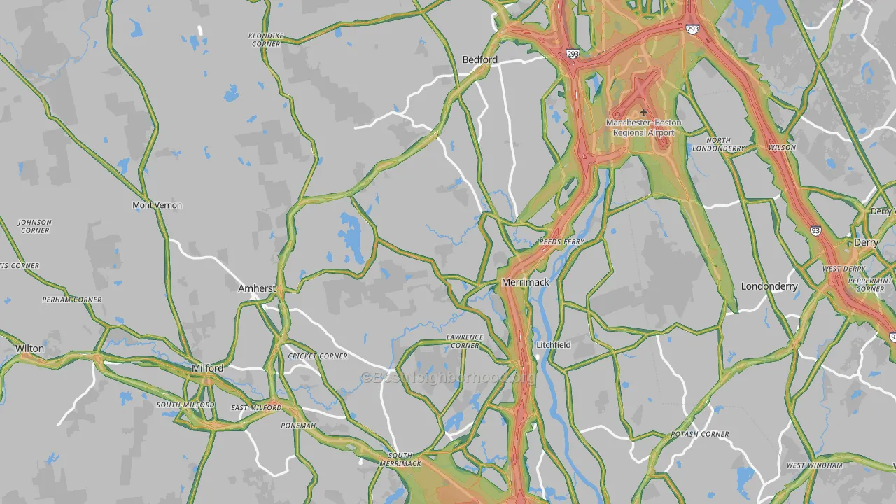 Hillsborough County, NH Map of Noise Levels in Hillsborough County