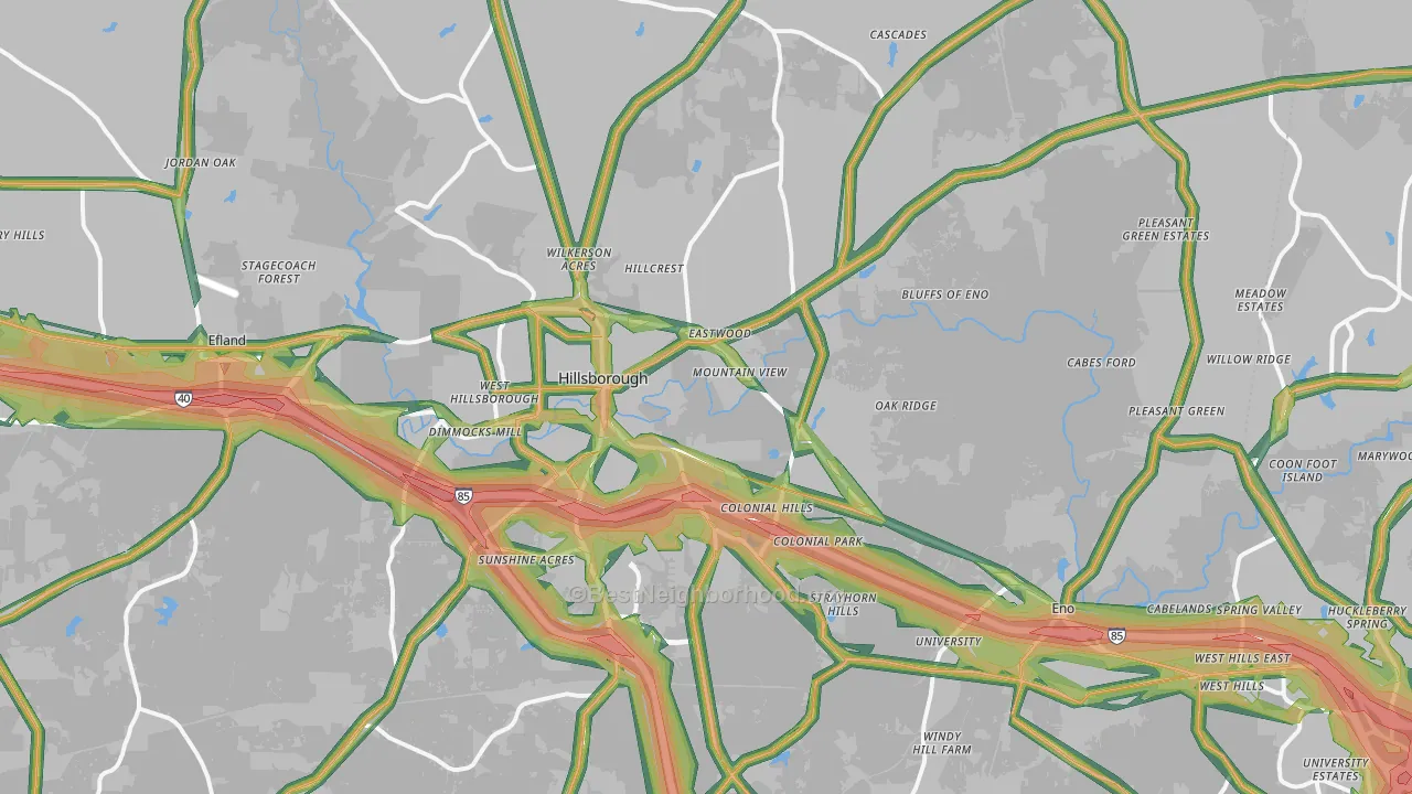 Hillsborough, NC Map of Noise Levels in Hillsborough