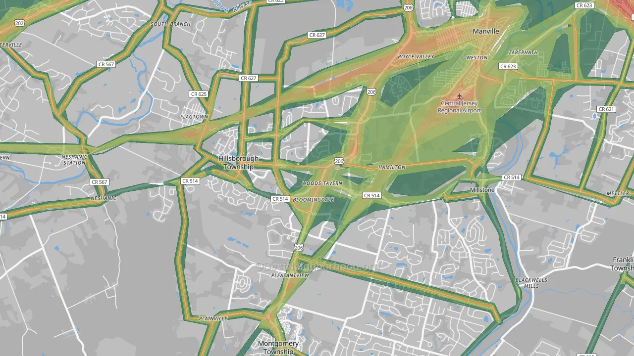 Hillsborough, NJ Map of Noise Levels in Hillsborough