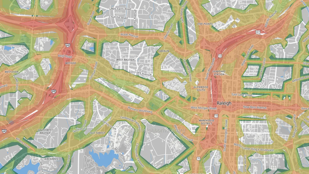 Hillsborough, Raleigh, NC Map of Noise Levels in Hillsborough