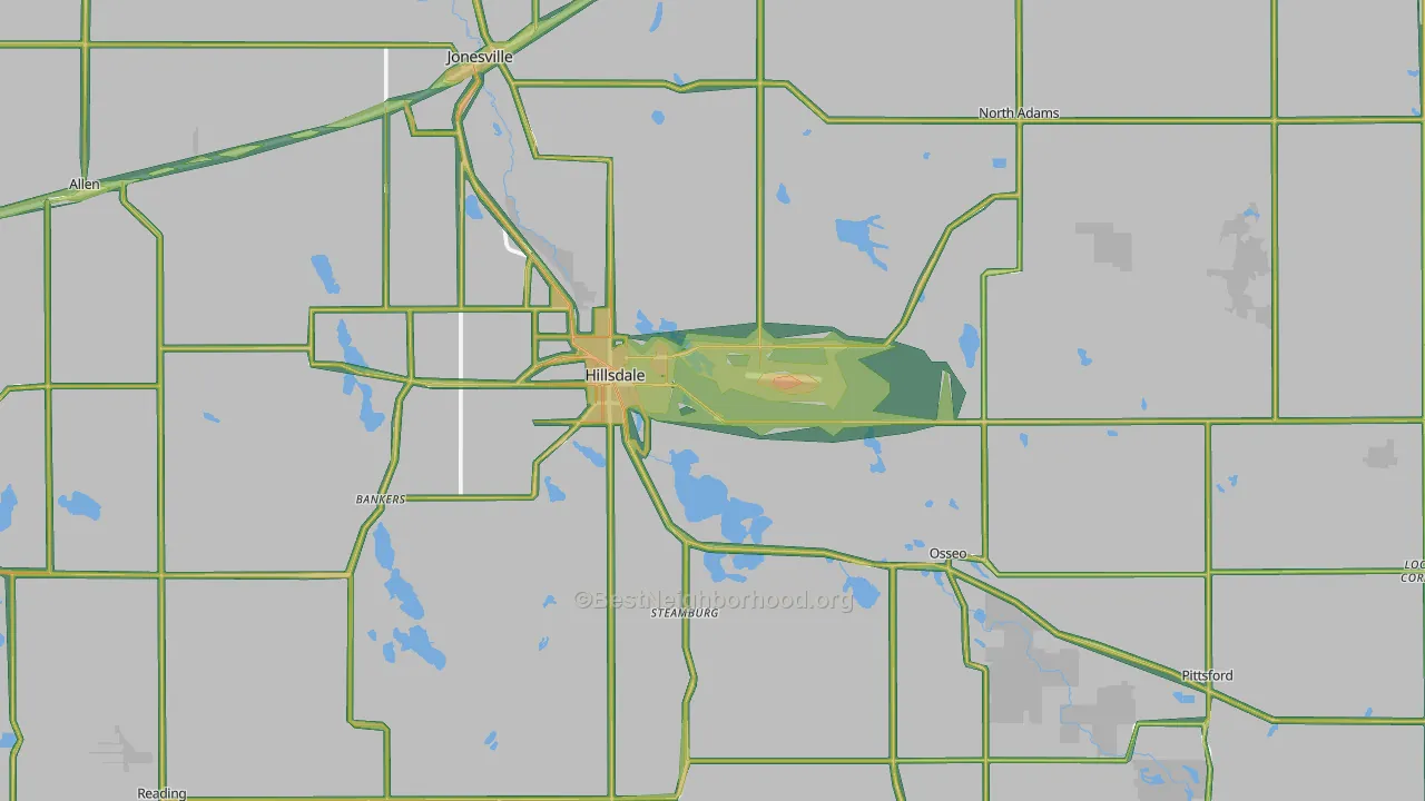 Hillsdale County, MI Map of Noise Levels in Hillsdale County
