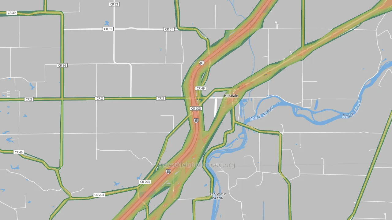 Hillsdale, IL Map of Noise Levels in Hillsdale