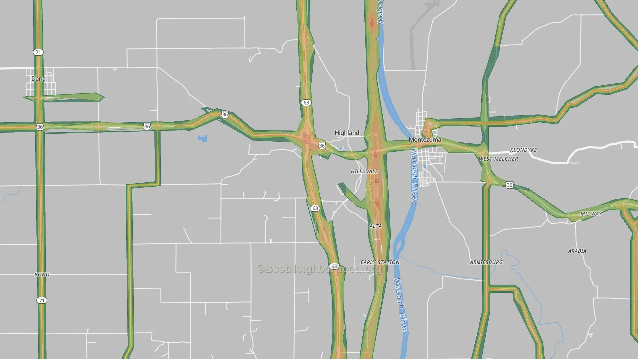 Hillsdale, IN Map of Noise Levels in Hillsdale