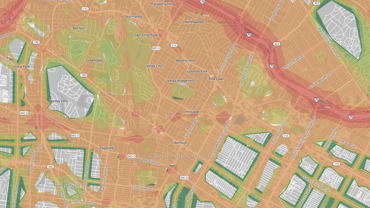 Hillsdale, MO Map of Noise Levels in Hillsdale