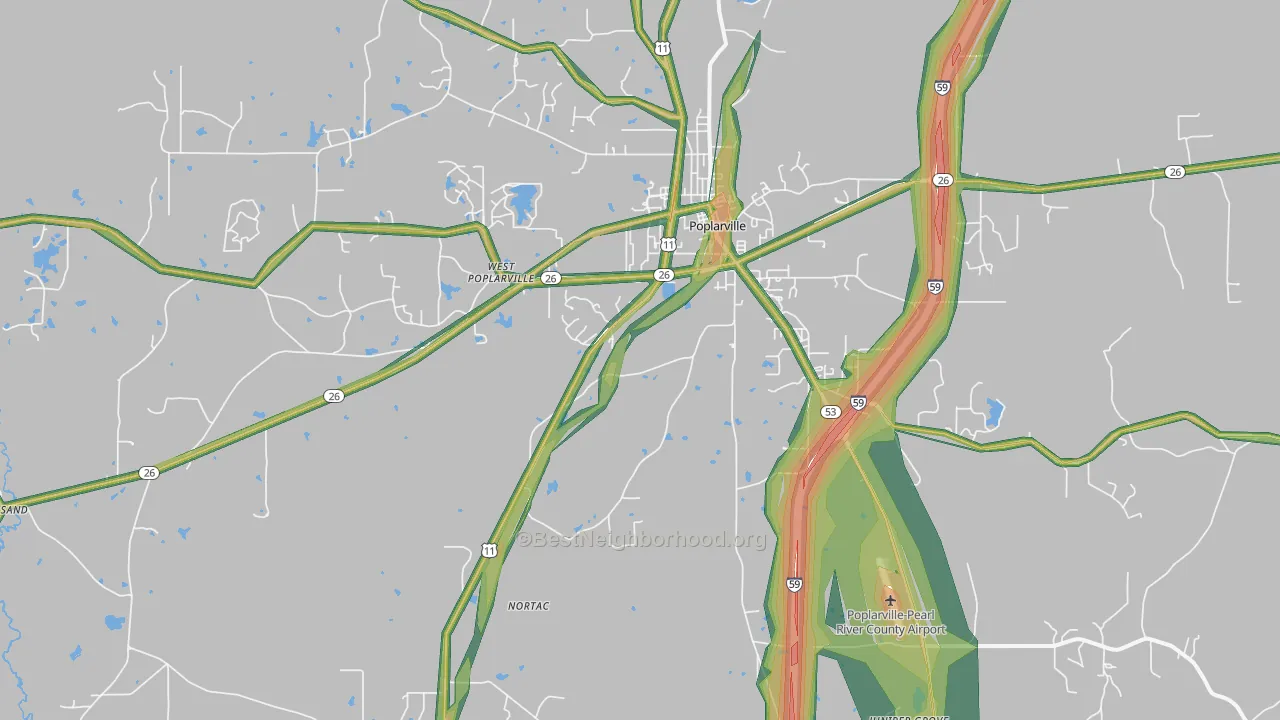 Hillsdale, MS Map of Noise Levels in Hillsdale