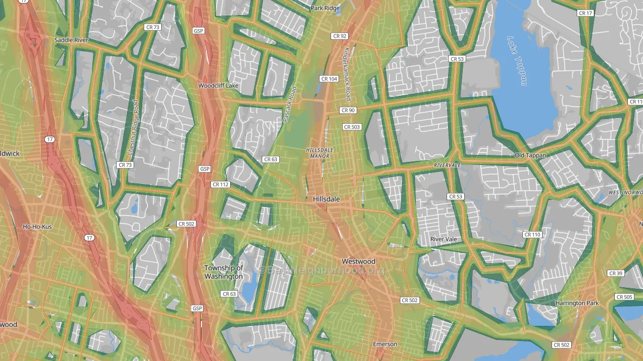 Hillsdale, NJ Map of Noise Levels in Hillsdale