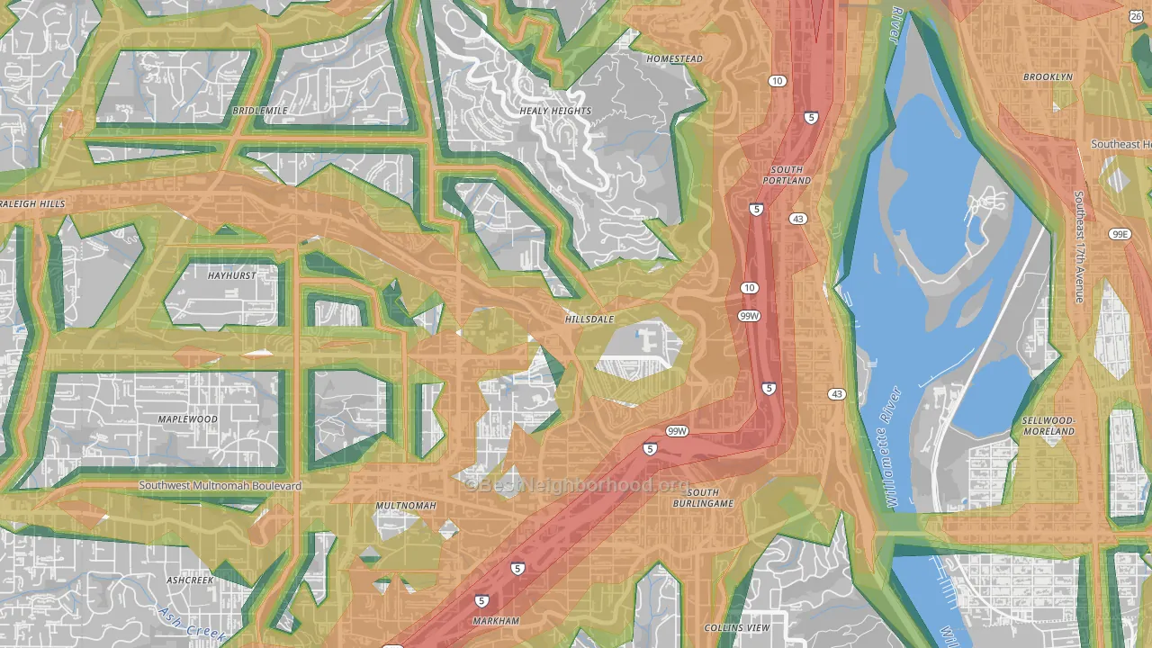 Hillsdale, Portland, OR Map of Noise Levels in Hillsdale