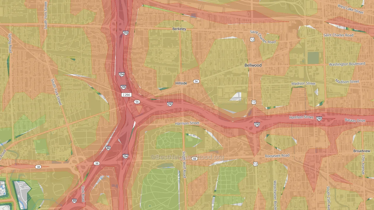 Hillside, IL Map of Noise Levels in Hillside