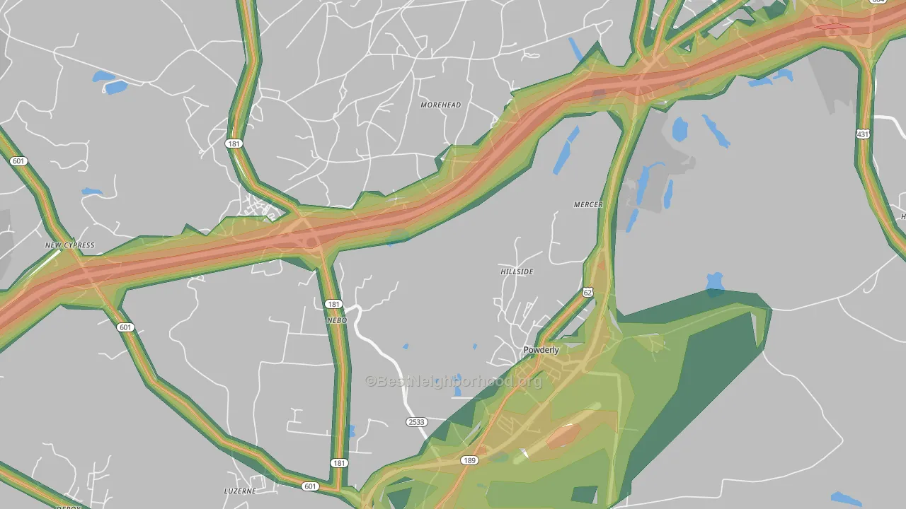 Hillside, KY Map of Noise Levels in Hillside